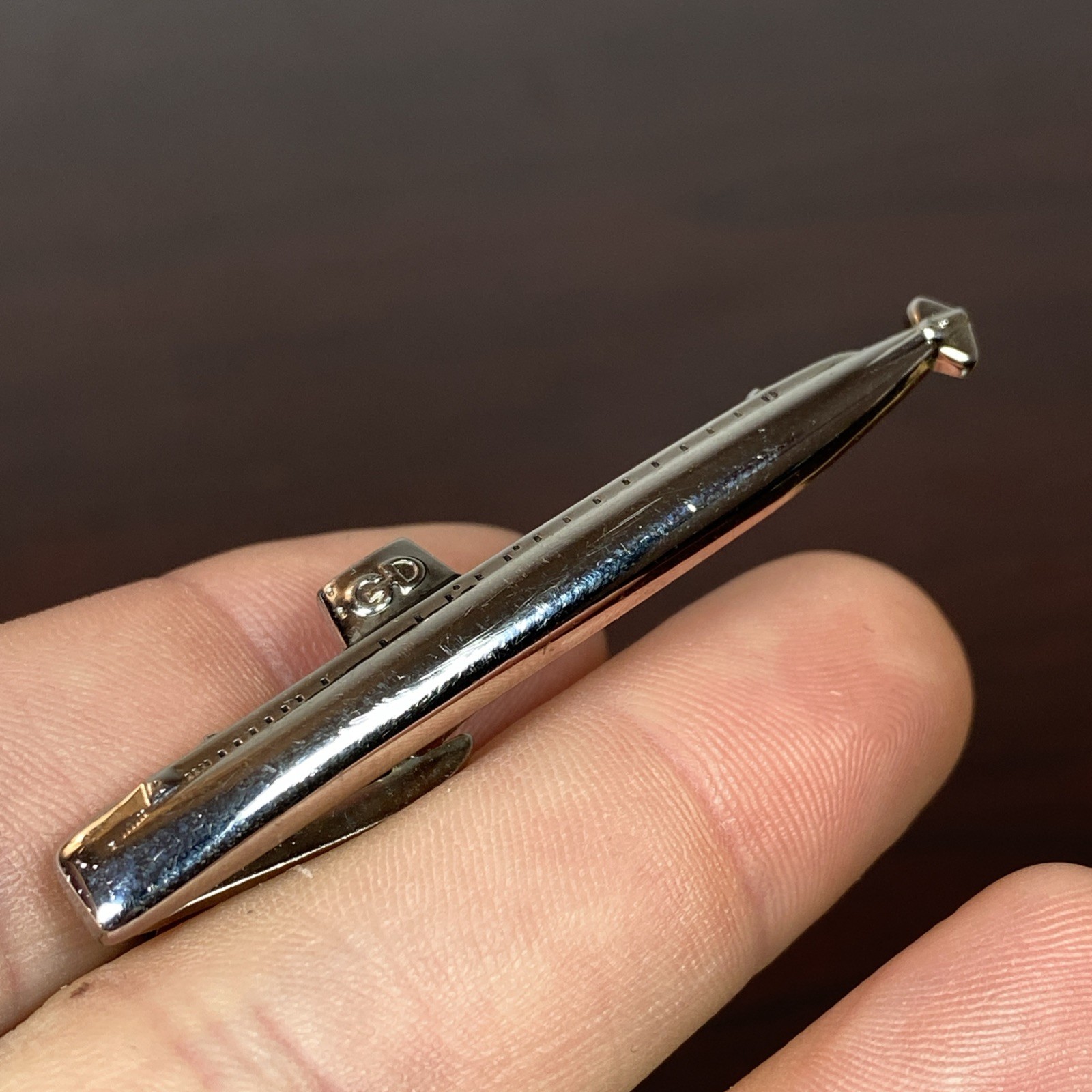 US NAVY SUBMARINE GD GENERAL DYNAMICS Silver Tone Advertising HICKOK Tie Clip