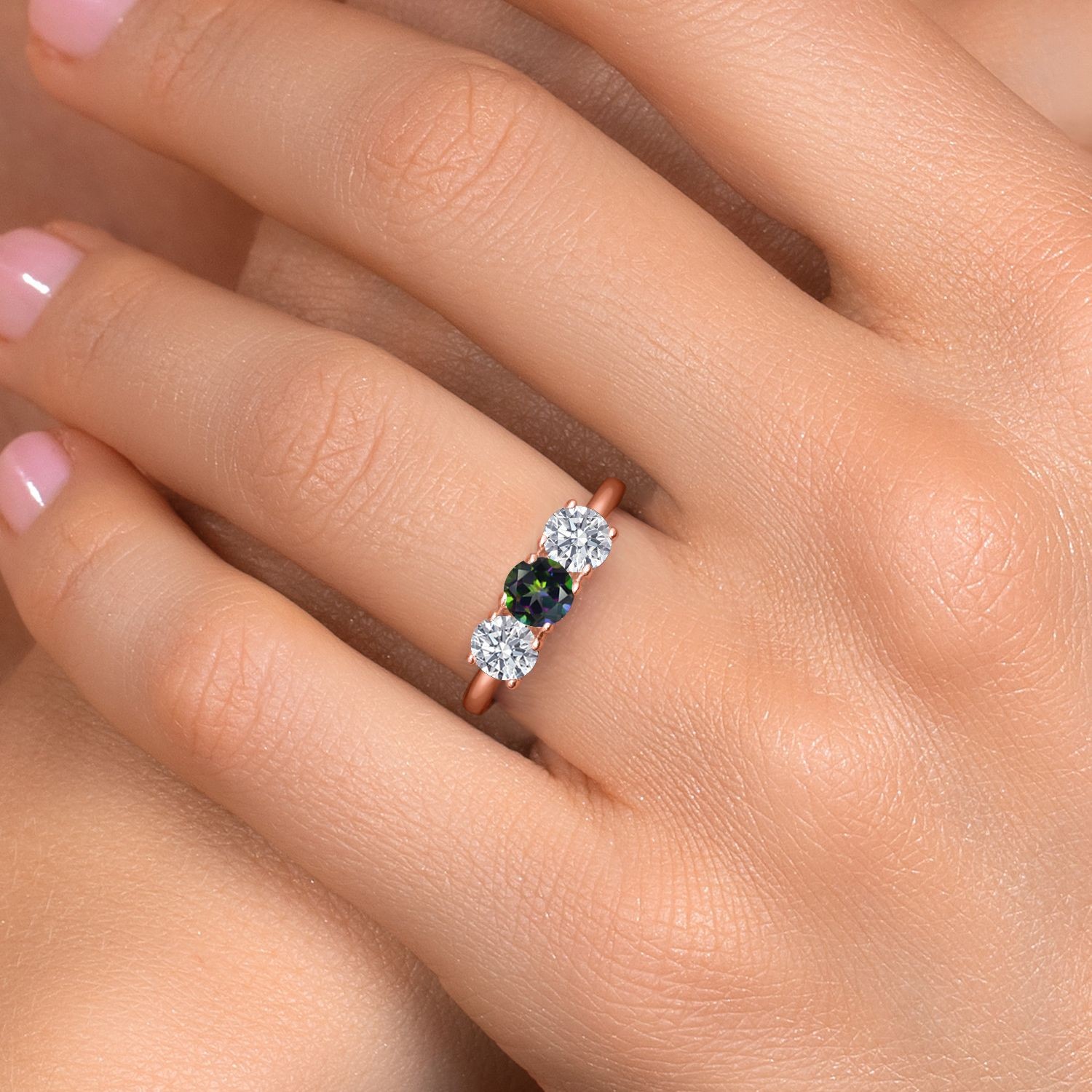 18K Rose Gold Plated Silver Green Mystic Topaz and Lab Grown Diamond Engagement
