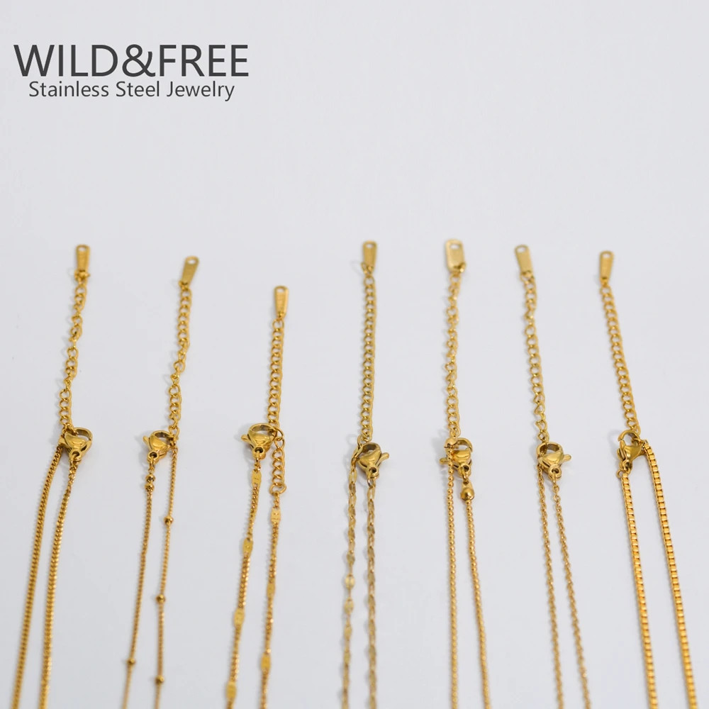 Classic Gold Stainless Steel Necklaces Simple DIY Basic Chains Jewelry