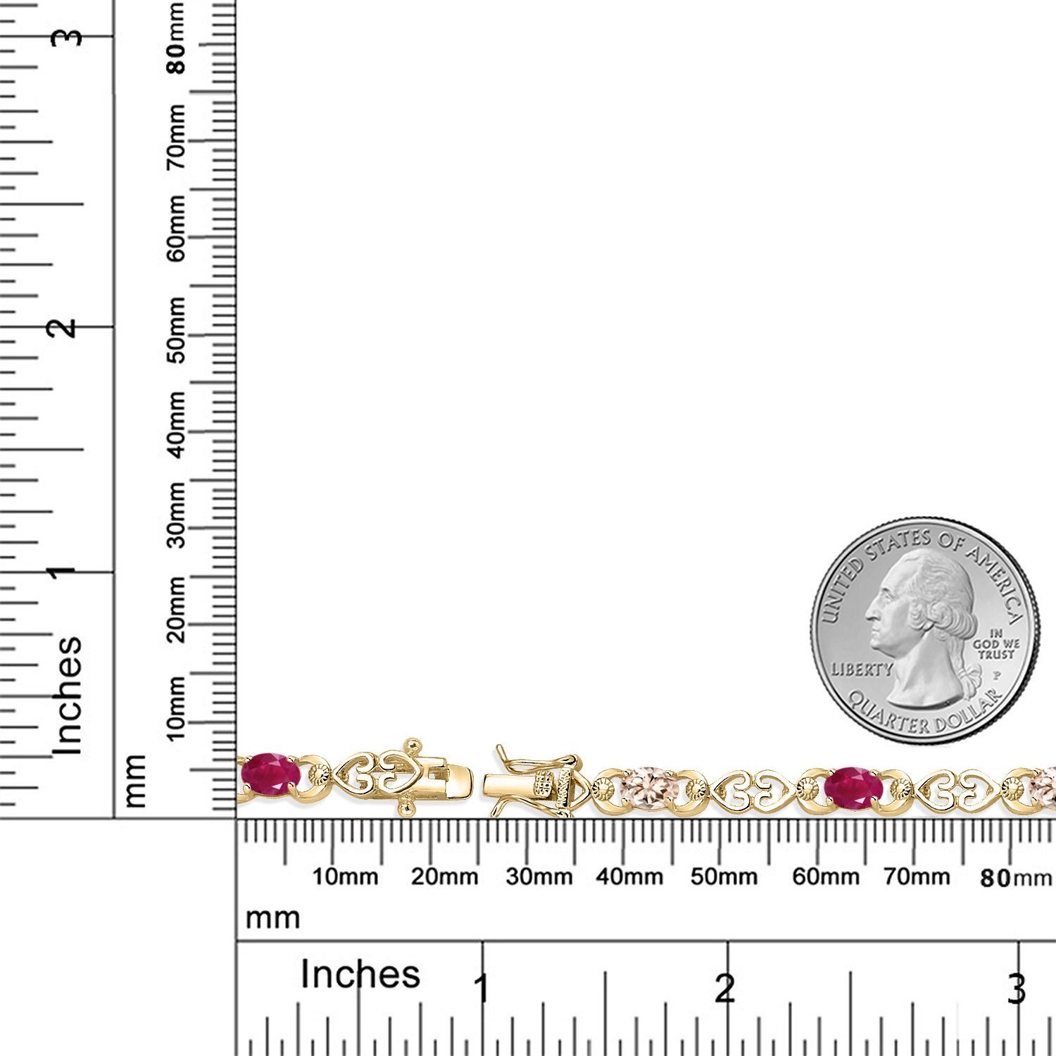 18K Yellow Gold Plated Silver Peach Morganite and Ruby and Lab Grown Diamond