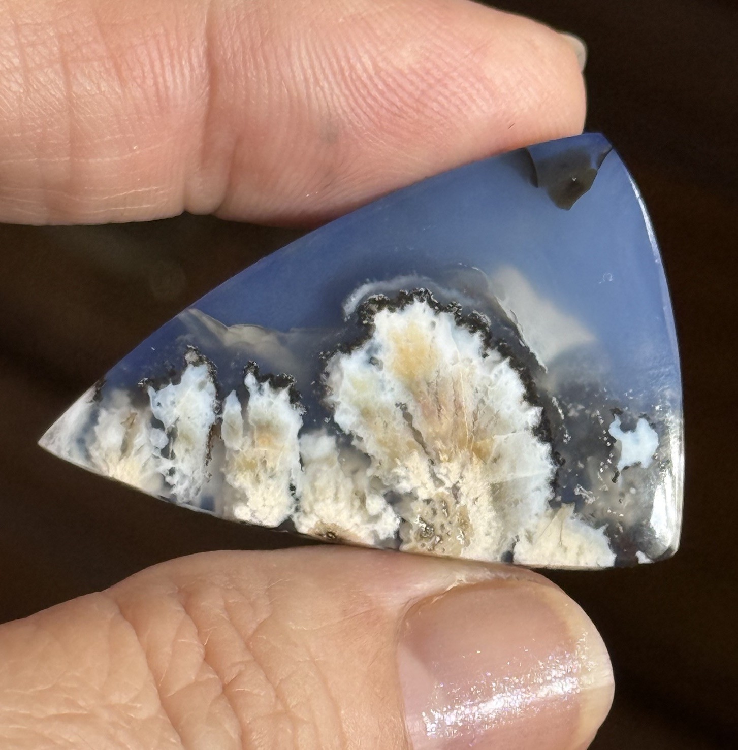 45.4ct 38x26x6mm Flower Plume Agate And Lapis Lazuli Doublet Cabochon Gem