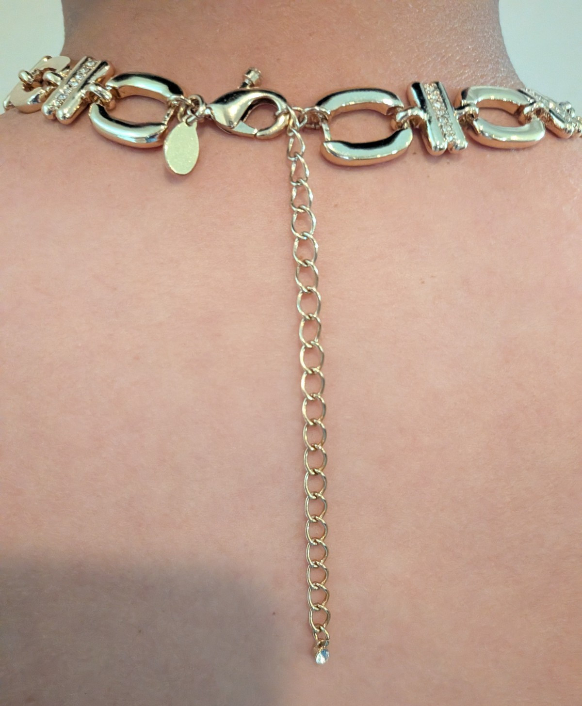 Gold Tone Chunky Chain Necklace Choker Clear Rhinestone Pave Link Adjustable 22″