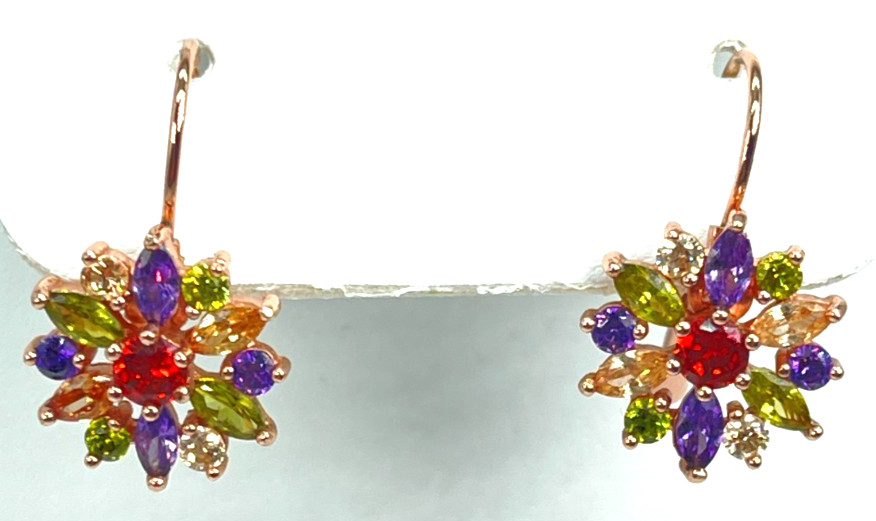 Earrings Rose Gold Tone Multi-Color Marquise & Round Cut Crystals