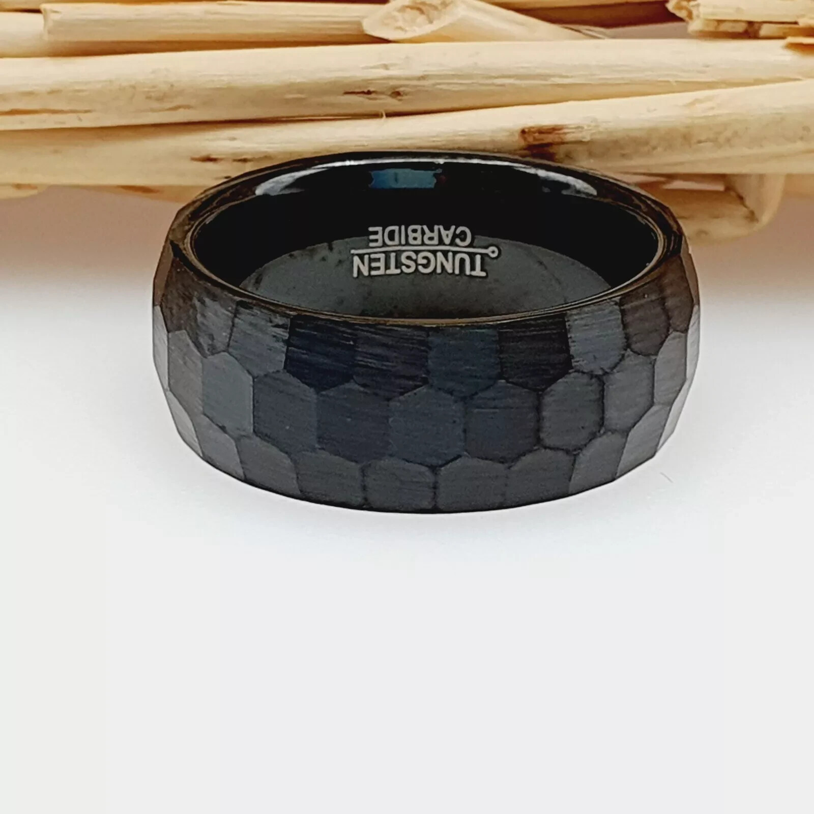 Engraved Anniversary & Promise Band Men’s Black Chiseled Wedding Ring –