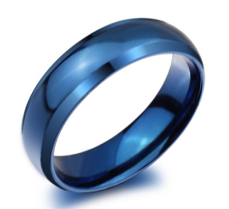 Unisex Stainless Steel 316L Blue Plain Wedding Ring & Band 6mm