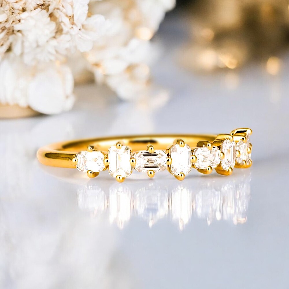 Lab Grown Diamond Stacking Band 14K Yellow Gold Emerald Cut 0.50 Ct GLI HRD Ring