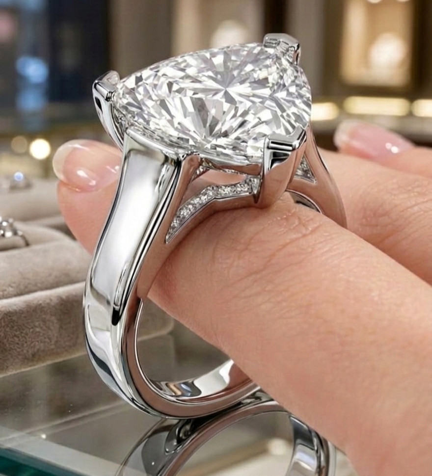 RARE 4.30 Ct Certified Trillion Cut White Natural Diamond Ring White Gold Finish