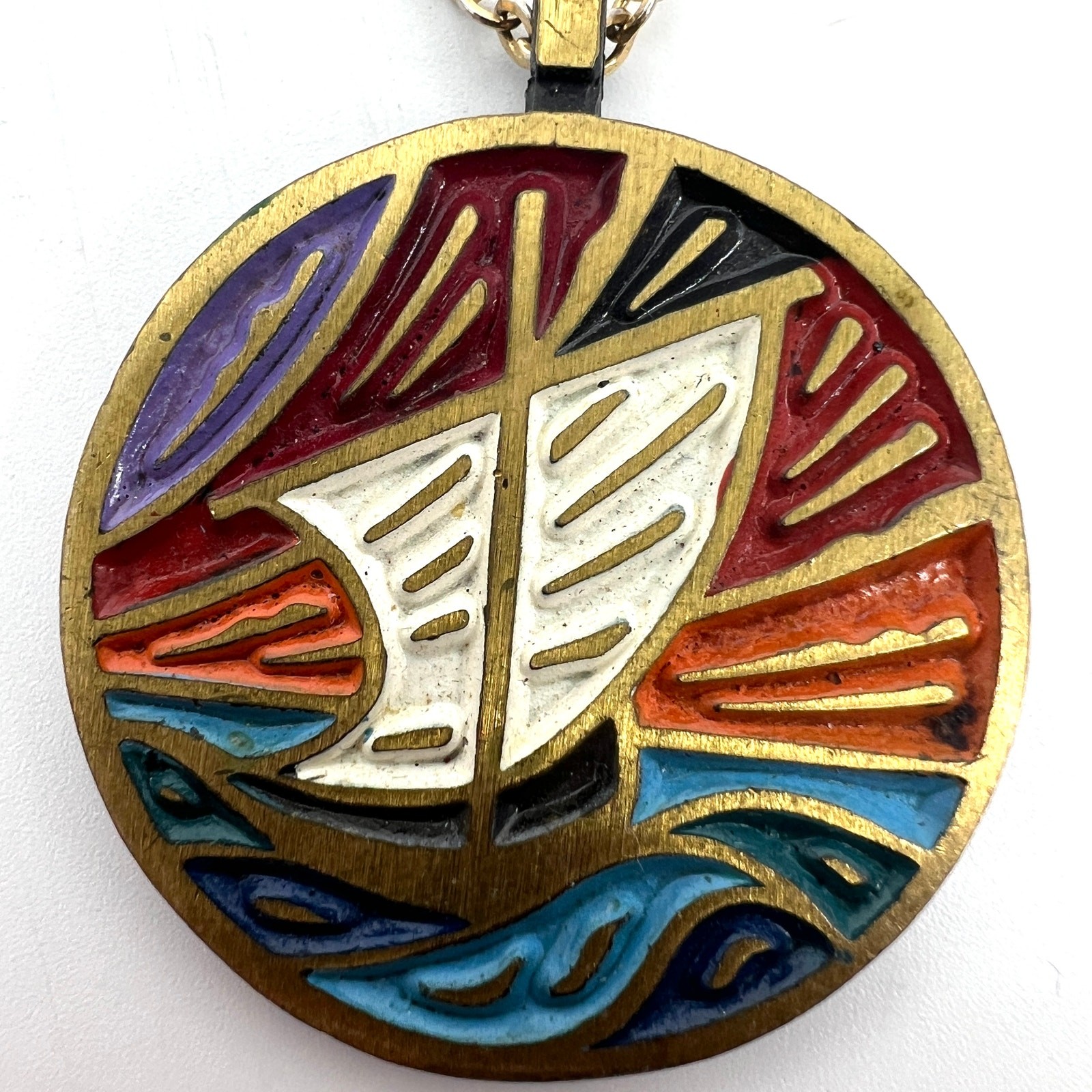 Vintage 1970 Enamel Medallion Terra Sancta Guild Israel Pendant 13″