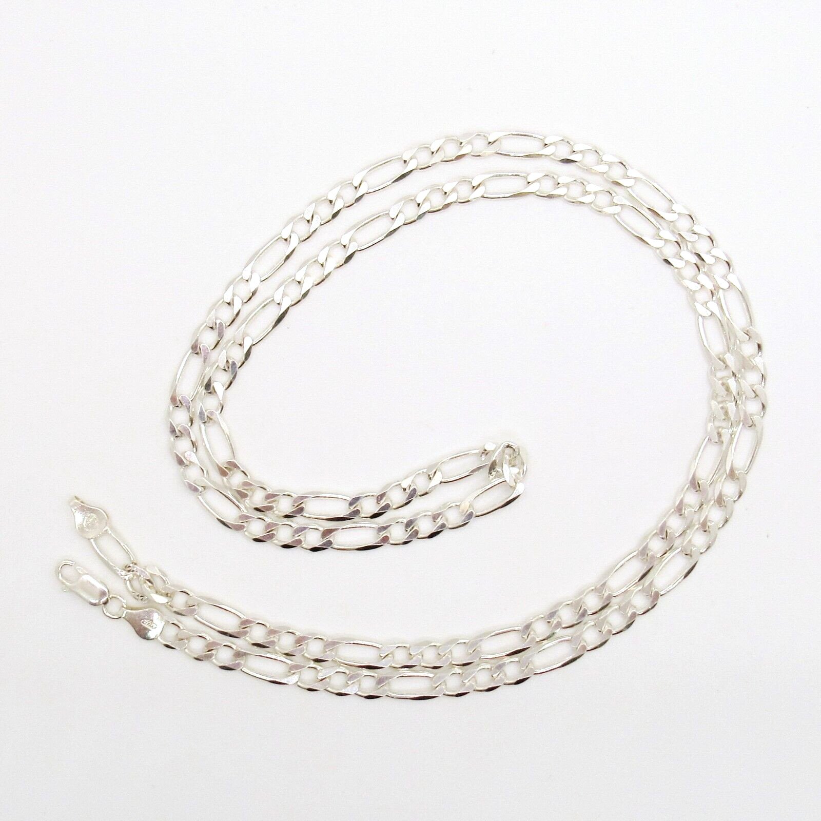 NEW MENS STERLING SILVER .925 RHODIUM PLATED 30″ DIAMOND CUT FIGARO LINK CHAIN