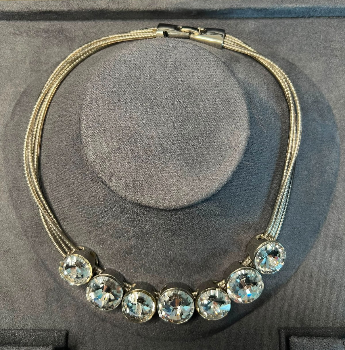 Statement Crystal Rivière Necklace Silver Tone Multi Strand Chain Clear Round St
