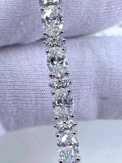 15 CT Oval Cut Lab Created Diamond Women’s Tennis Bracelet 14K White Gold Plated