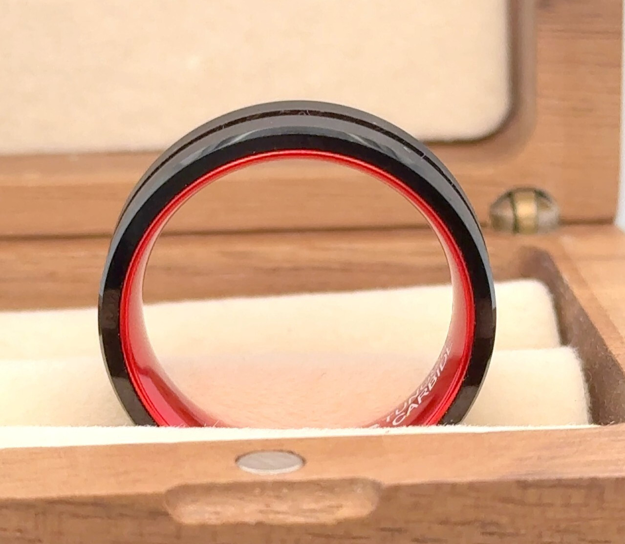 Red & Black Tungsten Band Groove Brushed Polished Ring Future Wife Ring