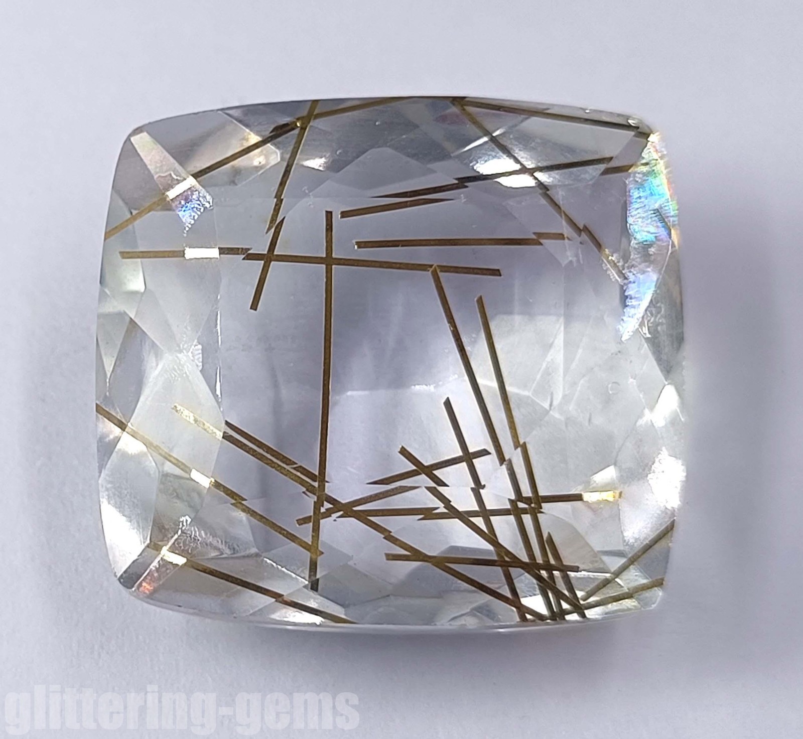 74.65Ct Certified Golden Rutilated Quartz Cushion Cut Natural Loose Gems 5ADX