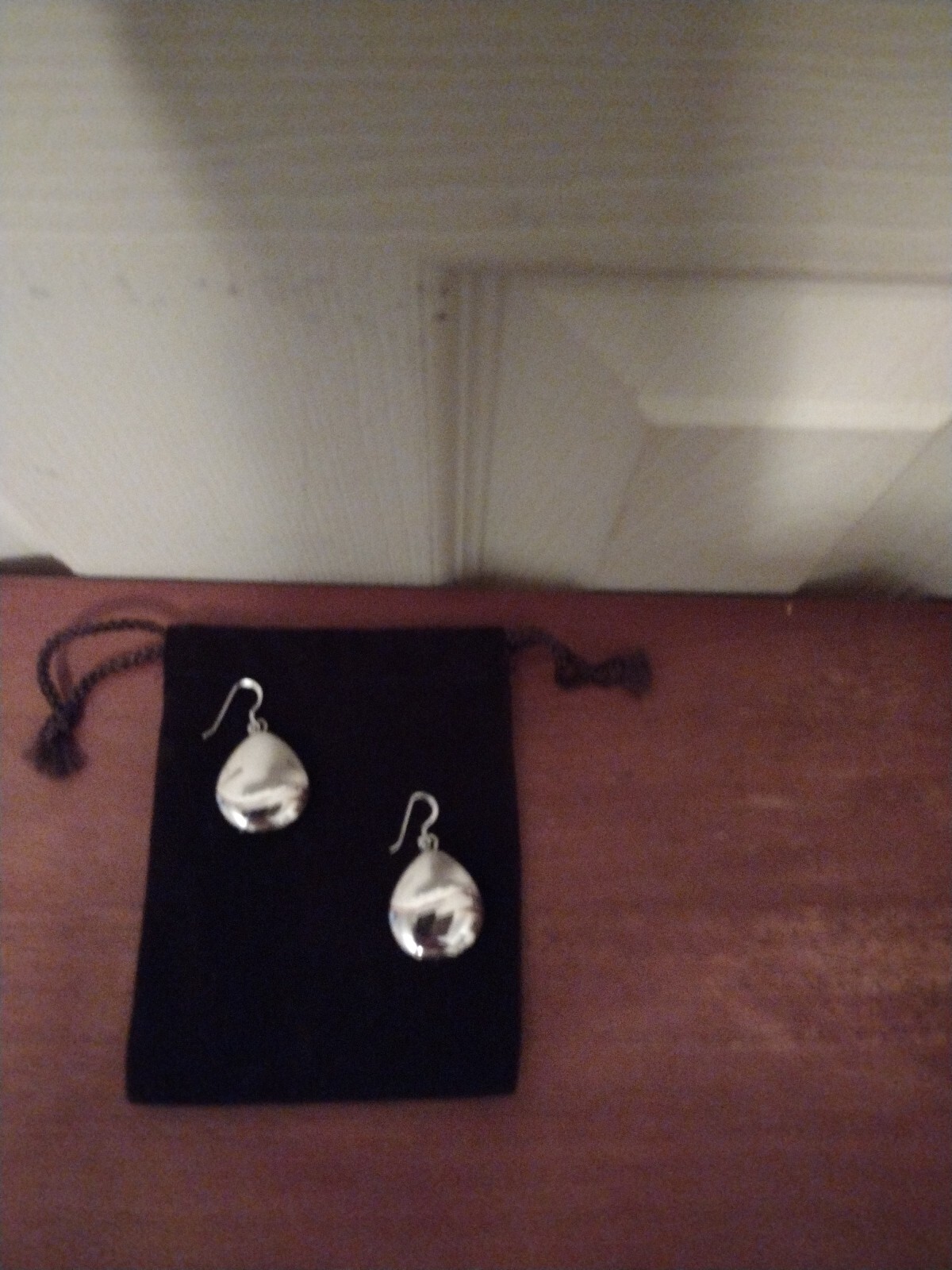 Silver Drop Hollow Earrings Marked 925 & Makers Mark