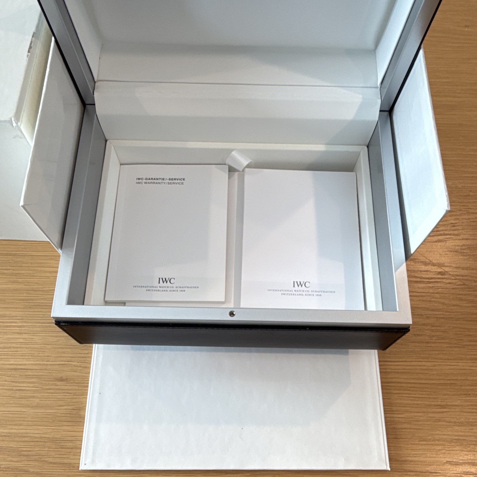 IWC Watch Leather Presentation Box w/ Outer Box, Booklets & Cleaning Cloth