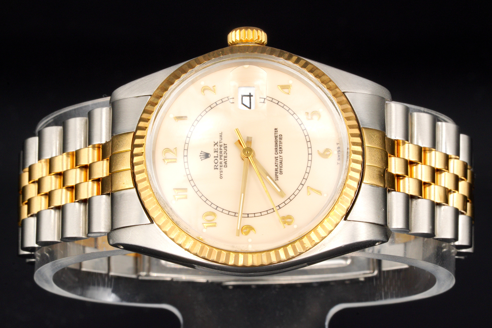 Rolex 2Tone Yellow Gold/Stainless Steel Datejust Watch Cream Arabic Dial 16013