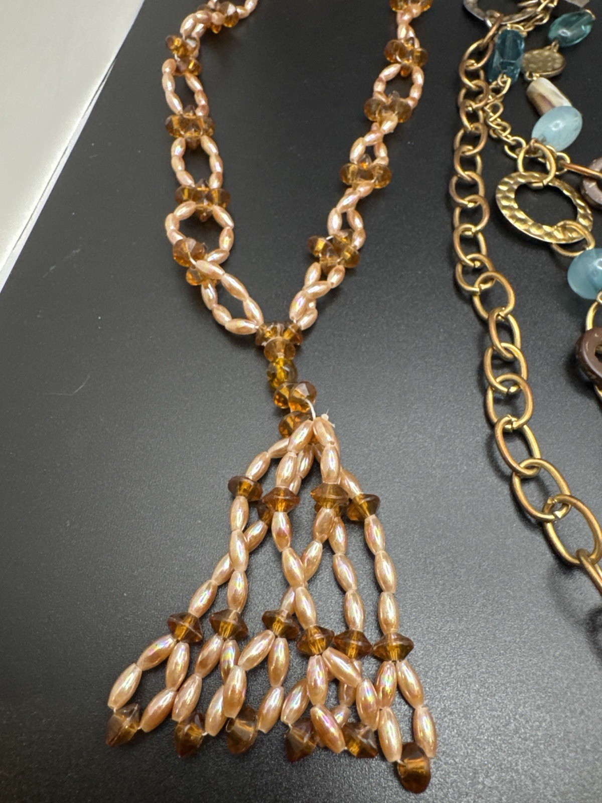 Boho Boutique Copper Mixed Media Necklace Lot Blue Beads Layered Statement 4 Pc
