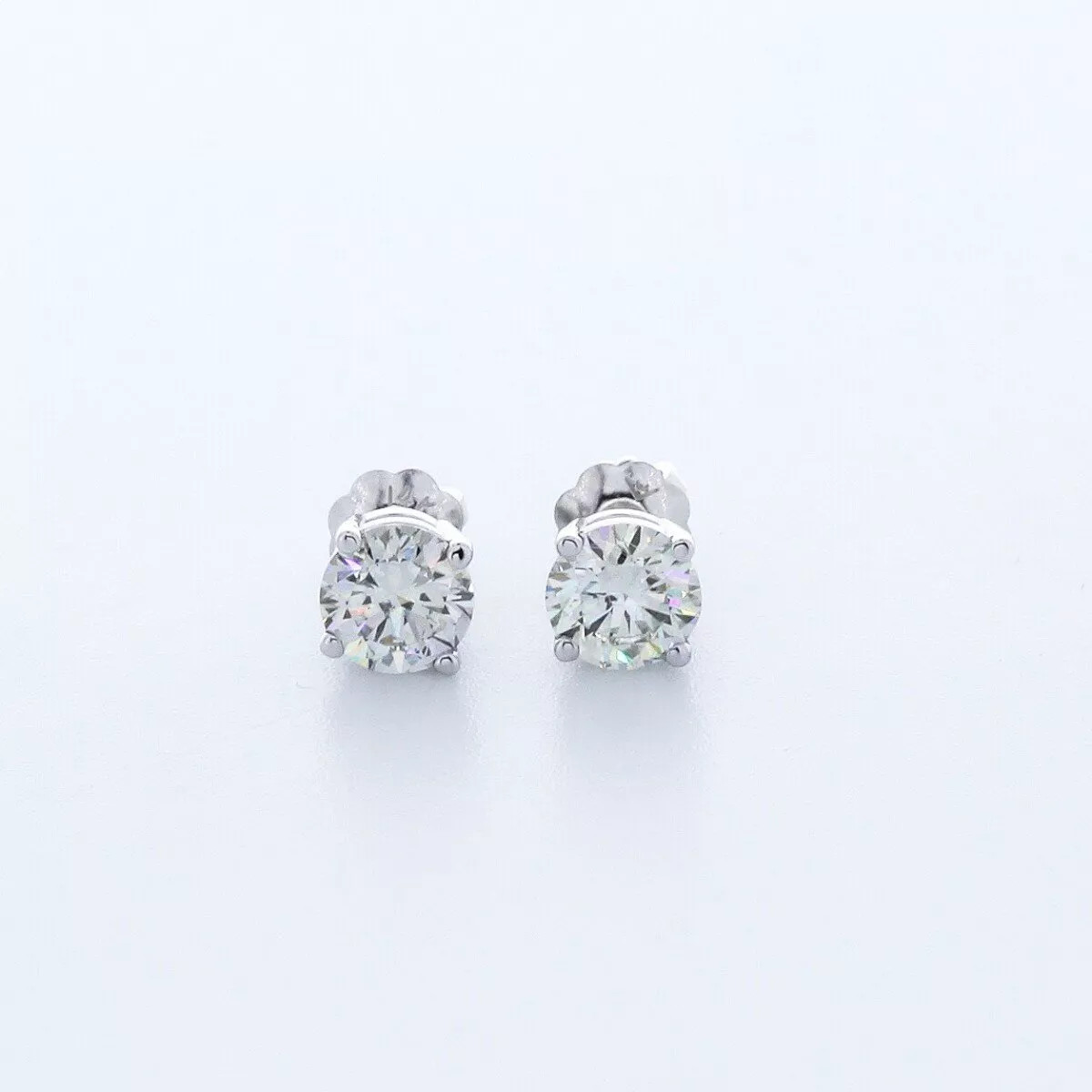 Solid 14K White Gold Stud Earrings Classic 1.01 CT Round Natural Diamond G SI1