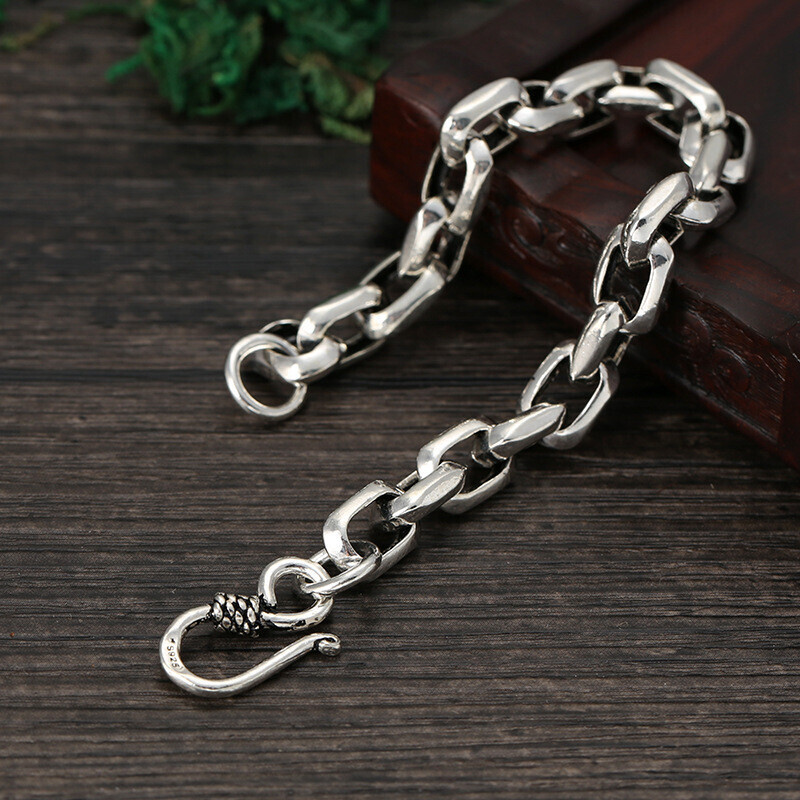 Real 925 Sterling Silver For Men Women 8mm Rectangle Cable Link Bracelet