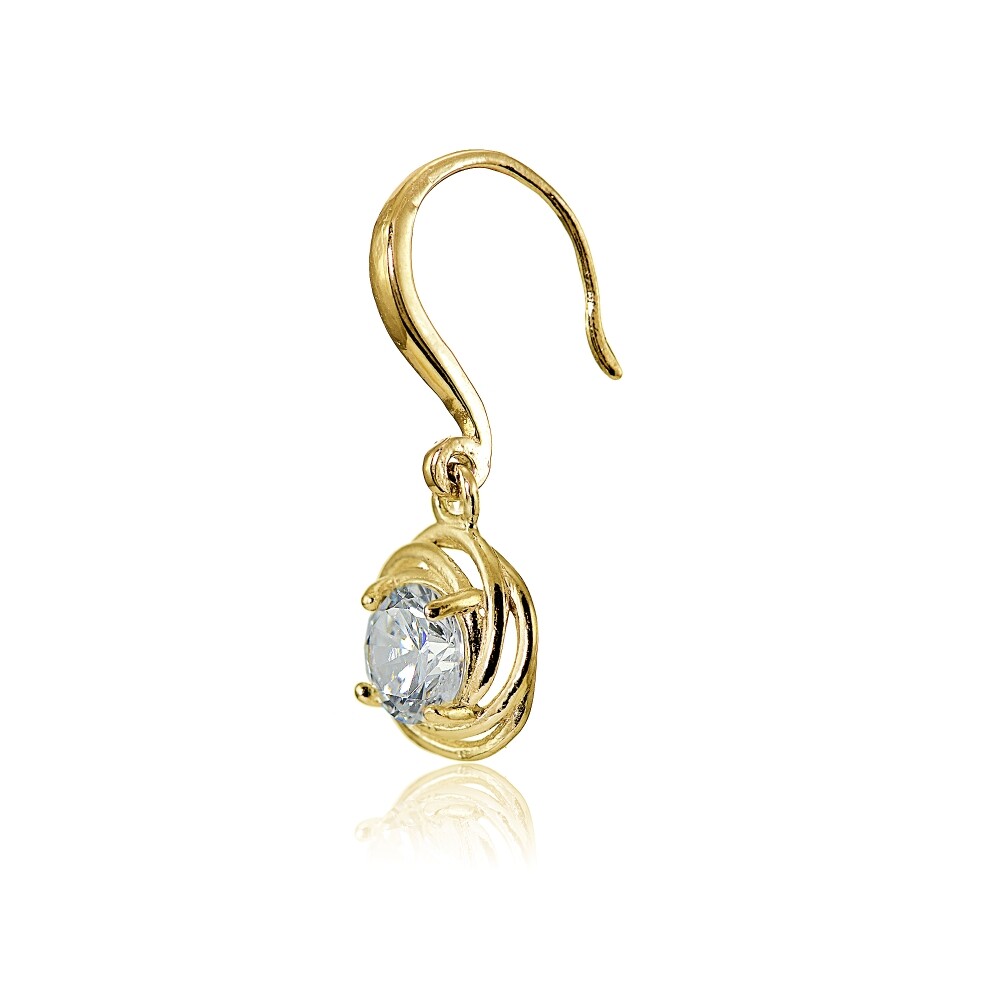Yellow Gold Flashed Sterling Silver Cubic Zirconia LoveKnot Dangle Earrings