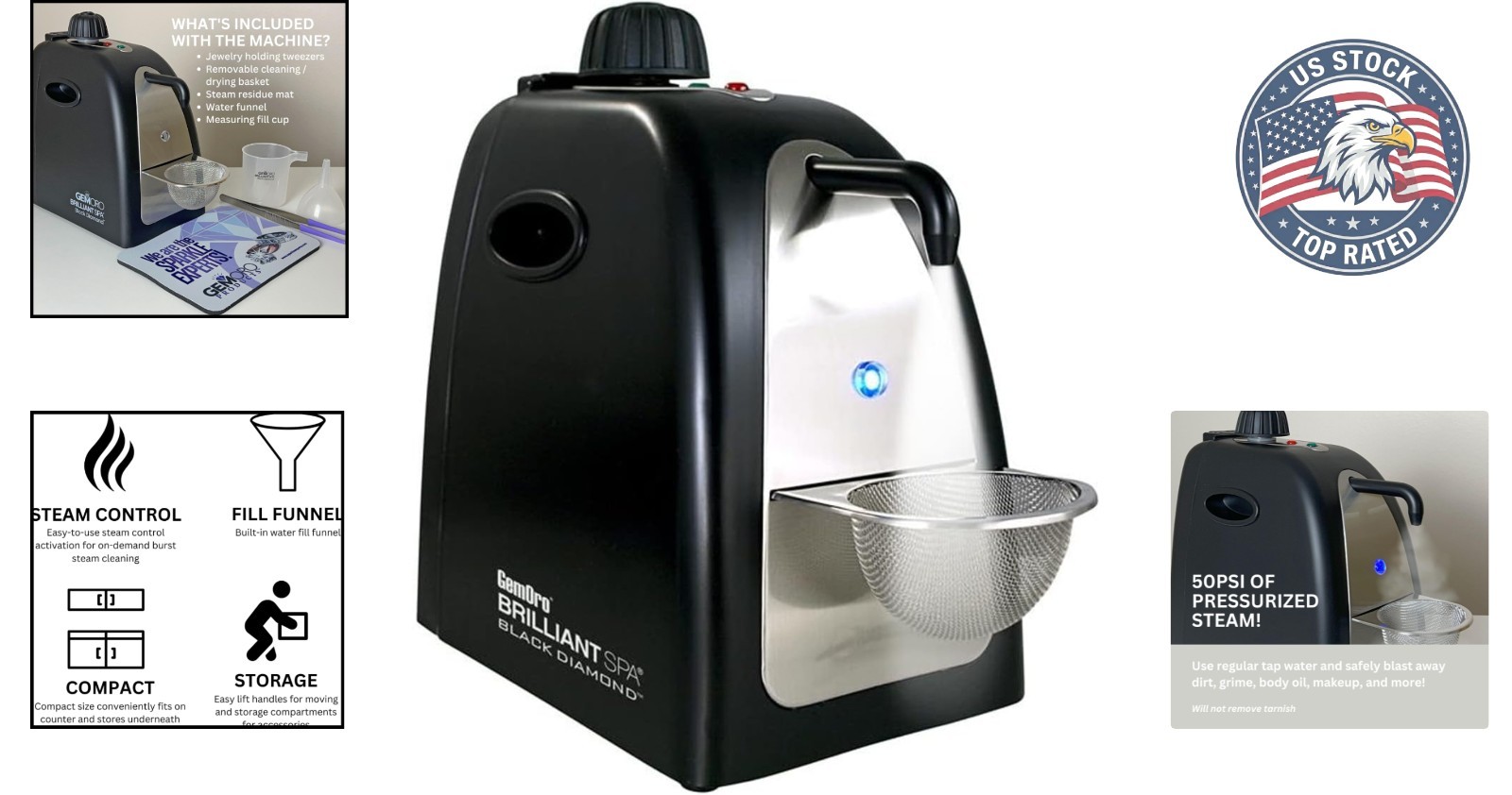 Black Diamond Brilliant Spa Jewelry Steam Cleaner – Portable & Powerful Shine