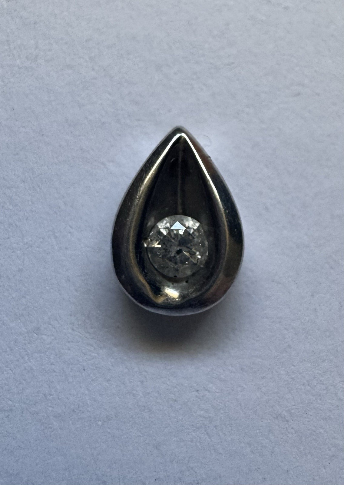 VTG 14K SOLID WHITE GOLD DIAMOND TEARDROP PENDANT Round 3 mm Diamond 1.1 Gram