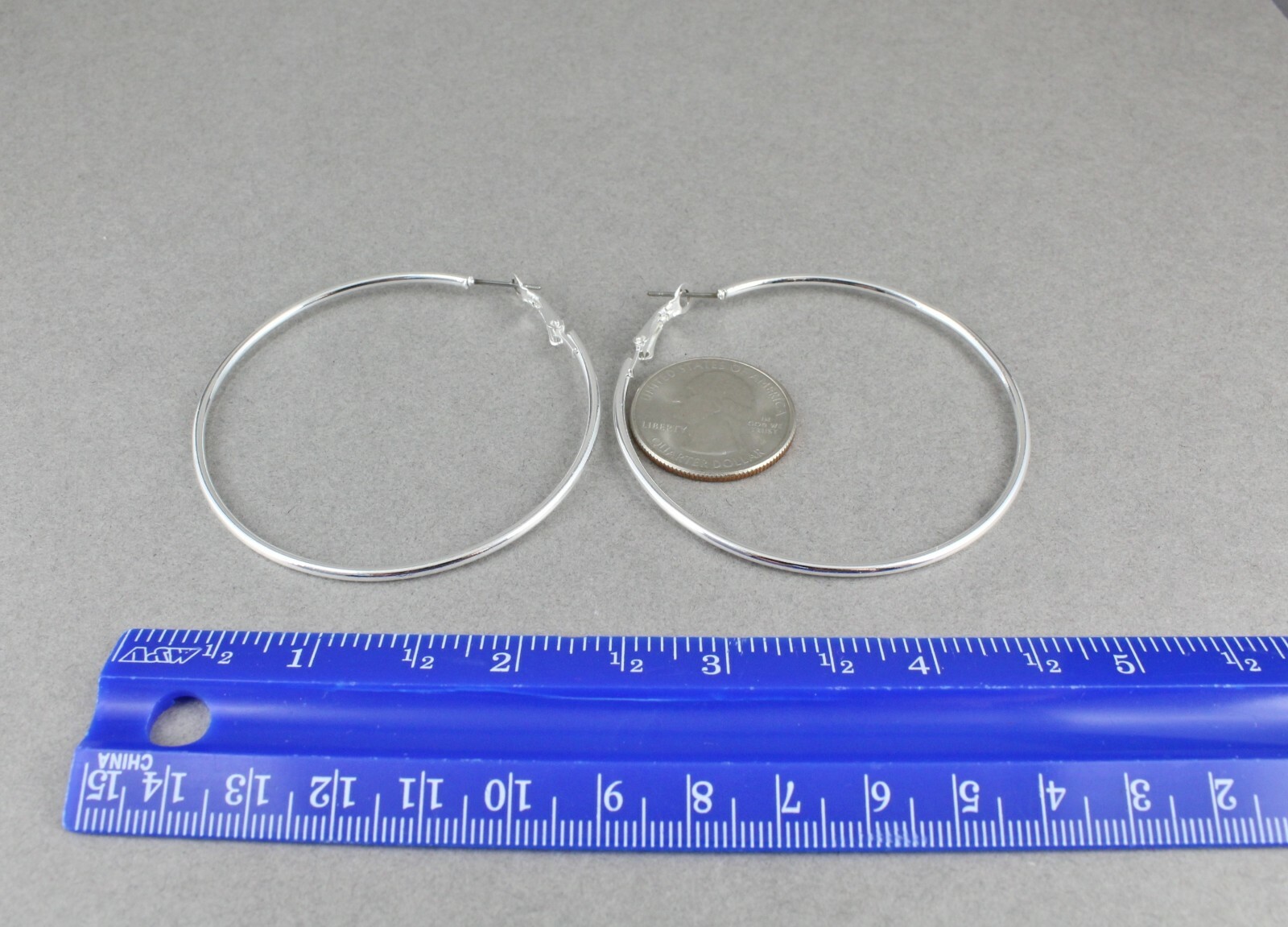 Silver hoop earrings thin skinny hoops 2.25″ wide 2mm wire leverback medium size