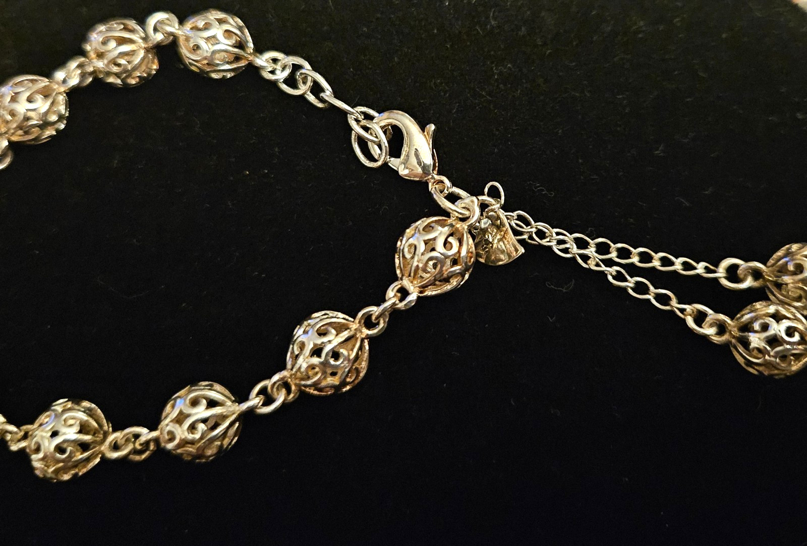 STERLING SILVER 925 Open Weave Ball Bead Bracelet 6.5″ 7″ Adjustable 10 gr