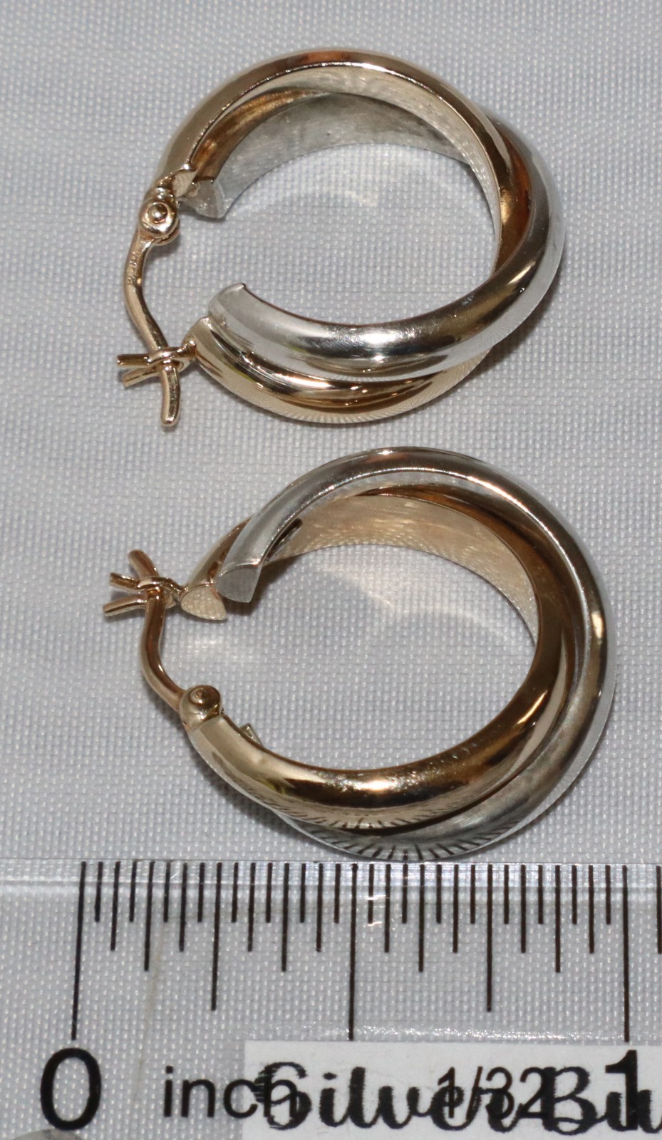 Vintage 14k Yellow Gold Sterling Silver Twisted 1/2 Inch Hoop Earrings 3.3 grams
