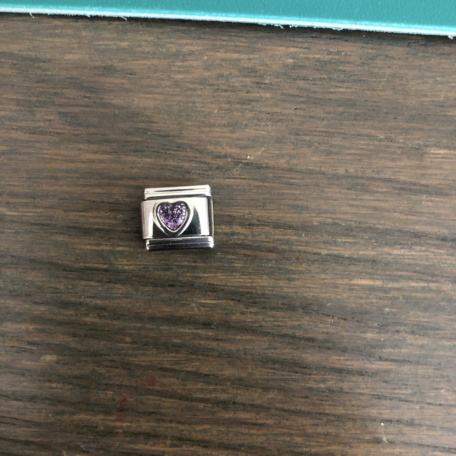 NOS Sparkly Purple Heart Italian Charm Modular Bracelet Link 9mm