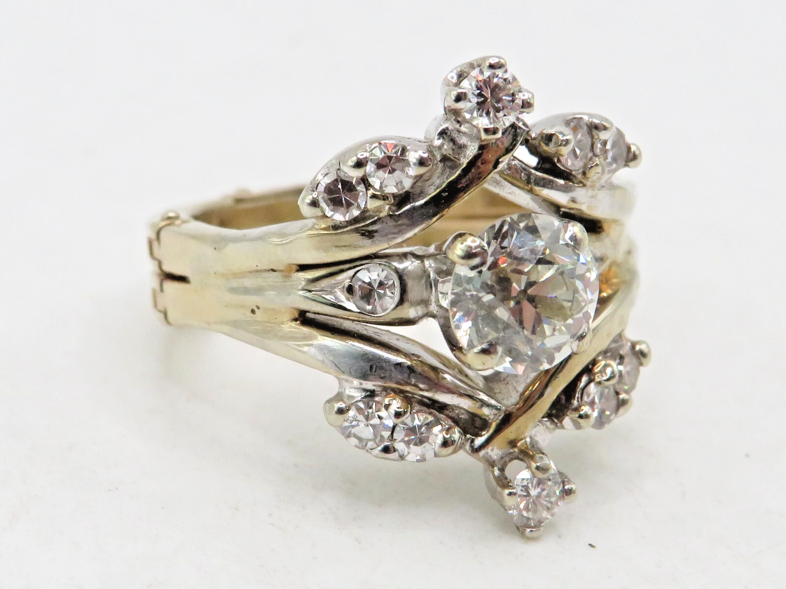 FINGER FIT 14k YELLOW GOLD EUROPEAN CUT DIAMOND RING w 12 ACCENT DIAMONDS SZ 6*