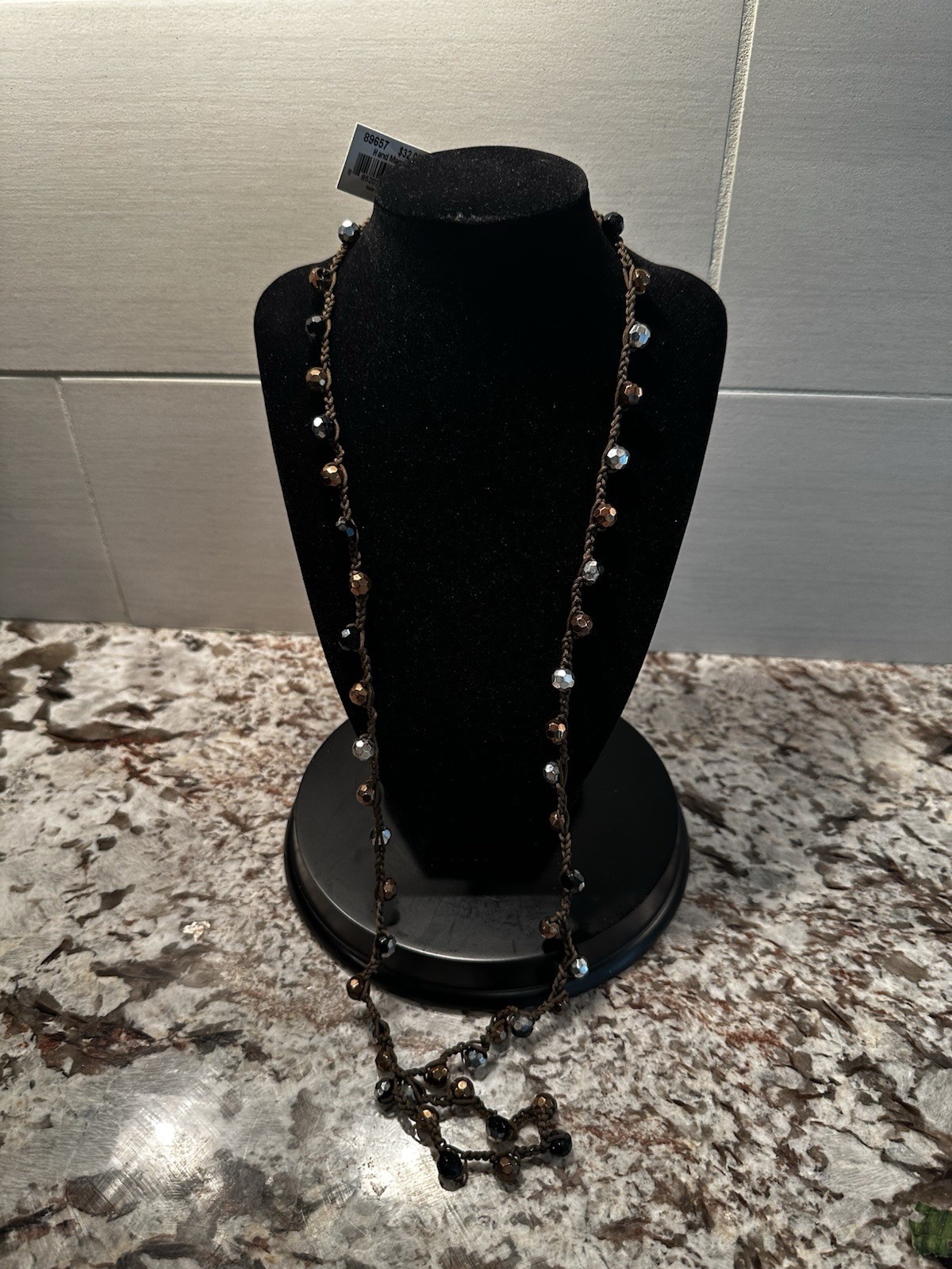 Cookie Lee: Black And Gold Handmade Beaded Long Necklace New With Tag