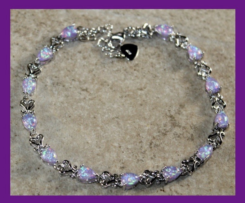 DEAL! Exquisite Purple Fire Opal Bracelet & 925SS 8mm Stud Earrings Set