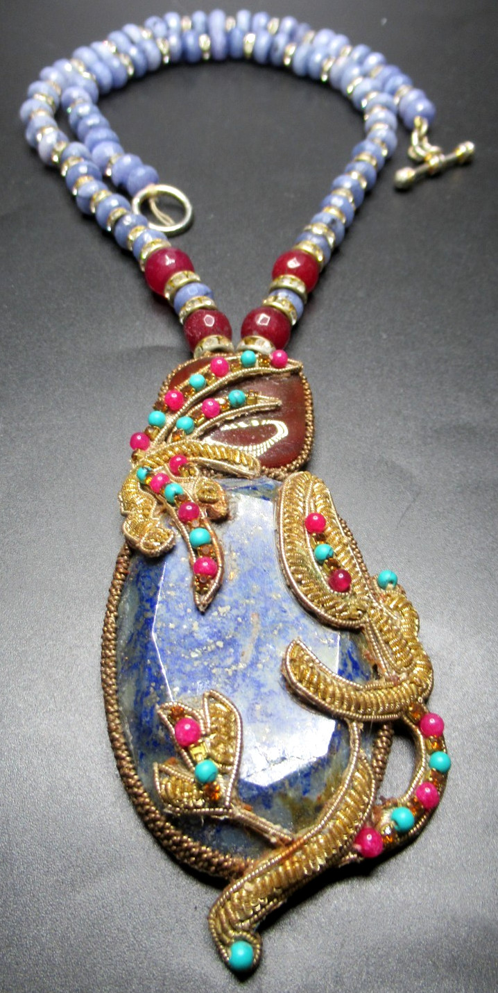 Genuine Gemstone Artisan Necklace In Original SAKS FIFTH AVE Box!