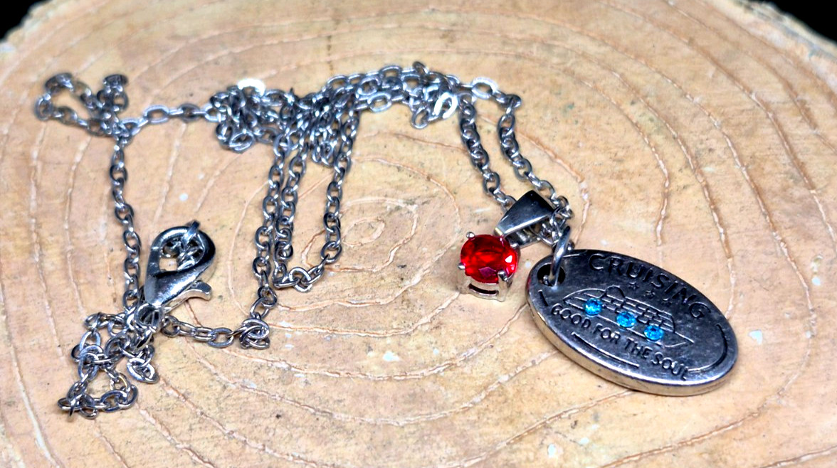 EFFY Silver Tone Cruising Good For The Soul Pendant Necklace Red Accent Charm