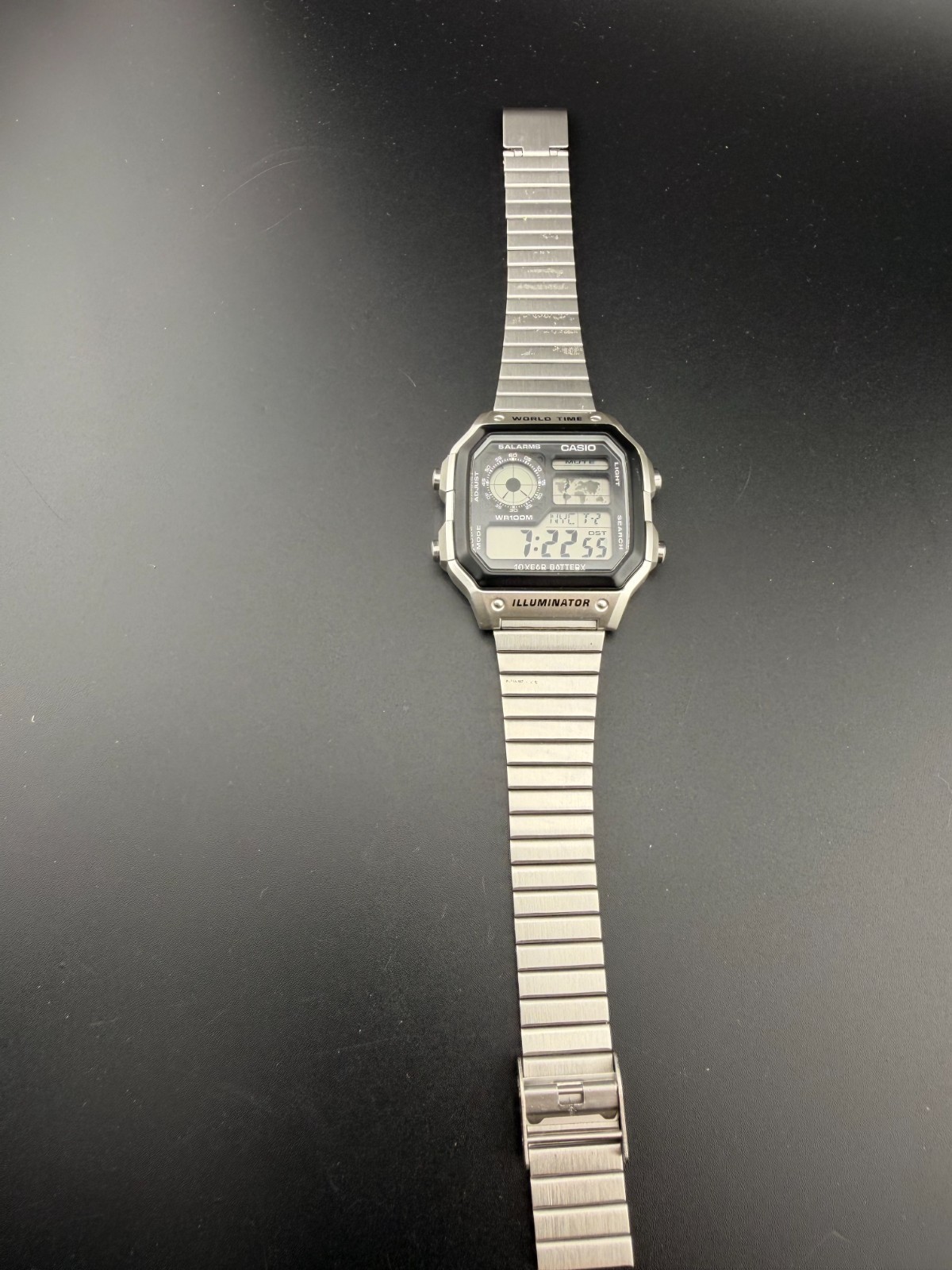 Casio Watch AE-1200WH Royale World Time Illuminator Silver w/ Original Bracelet