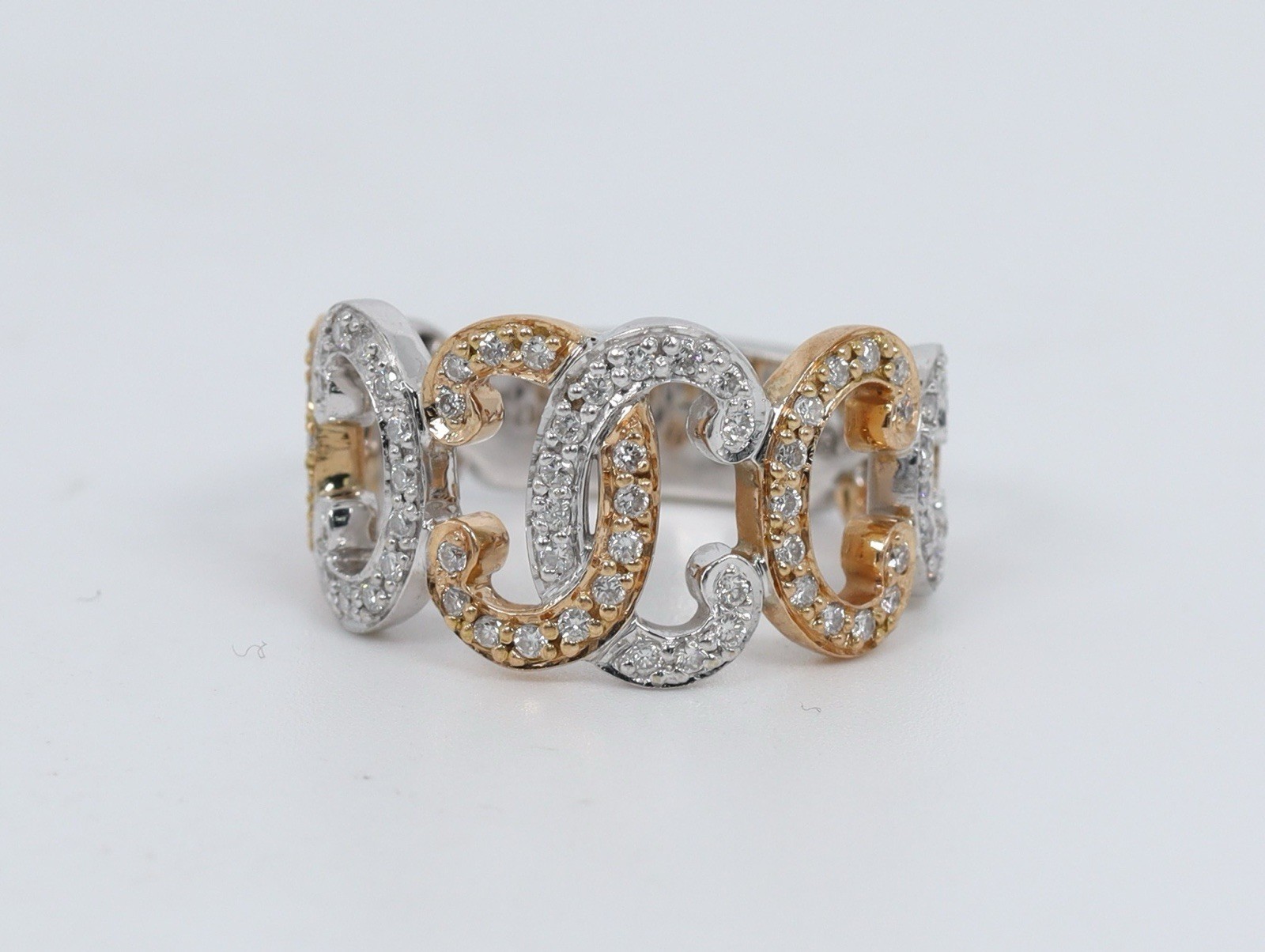 Estate Charriol Pave Set Diamond Band 11.8MM 18k White & Rose Gold. Size 6.5