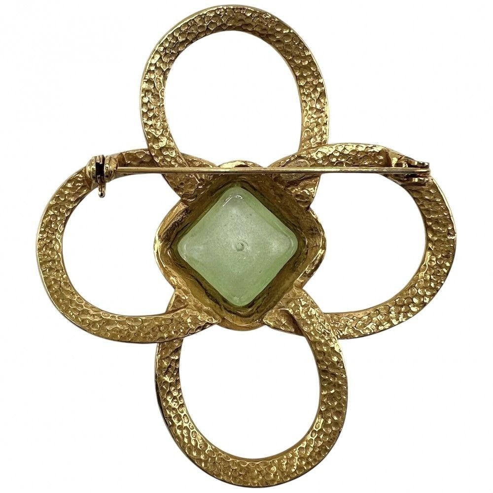 Vintage CHANEL 96P Gripoix Pin Brooch 2.8 inches Gold Plated in Rare