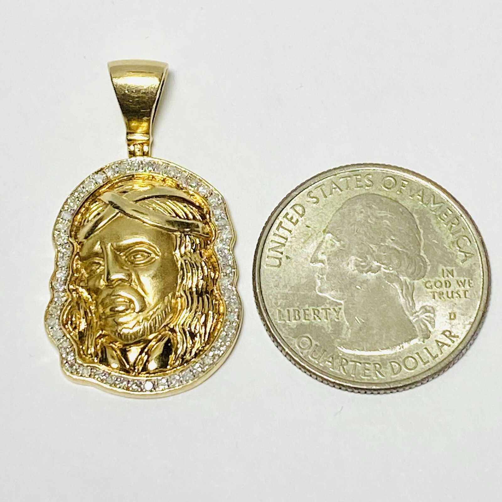 10K Yellow Gold Diamond 0.27ctw Jesus Face Head 35mm Hinged Pendant 6.5g