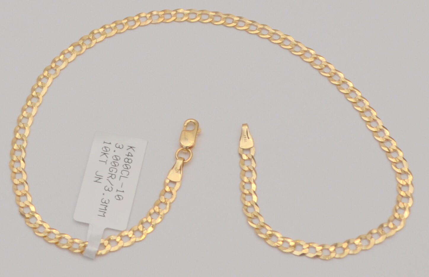 Gold chain 10k solid yellow cuban curb link anklet bracelet 10 in 3.3 mm 3.0 gr