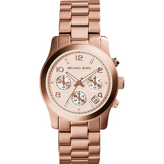 MICHAEL KORS MK5128 WOMEN’S RUNWAY CHRONO DATE ROSE GOLD-TONE WATCH