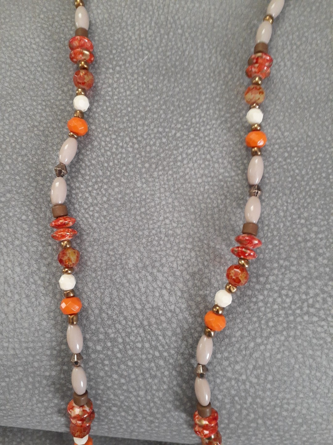 Charming Charlie GoldTone Orange Brown Bead Long Necklace for Layering 15″ Drop