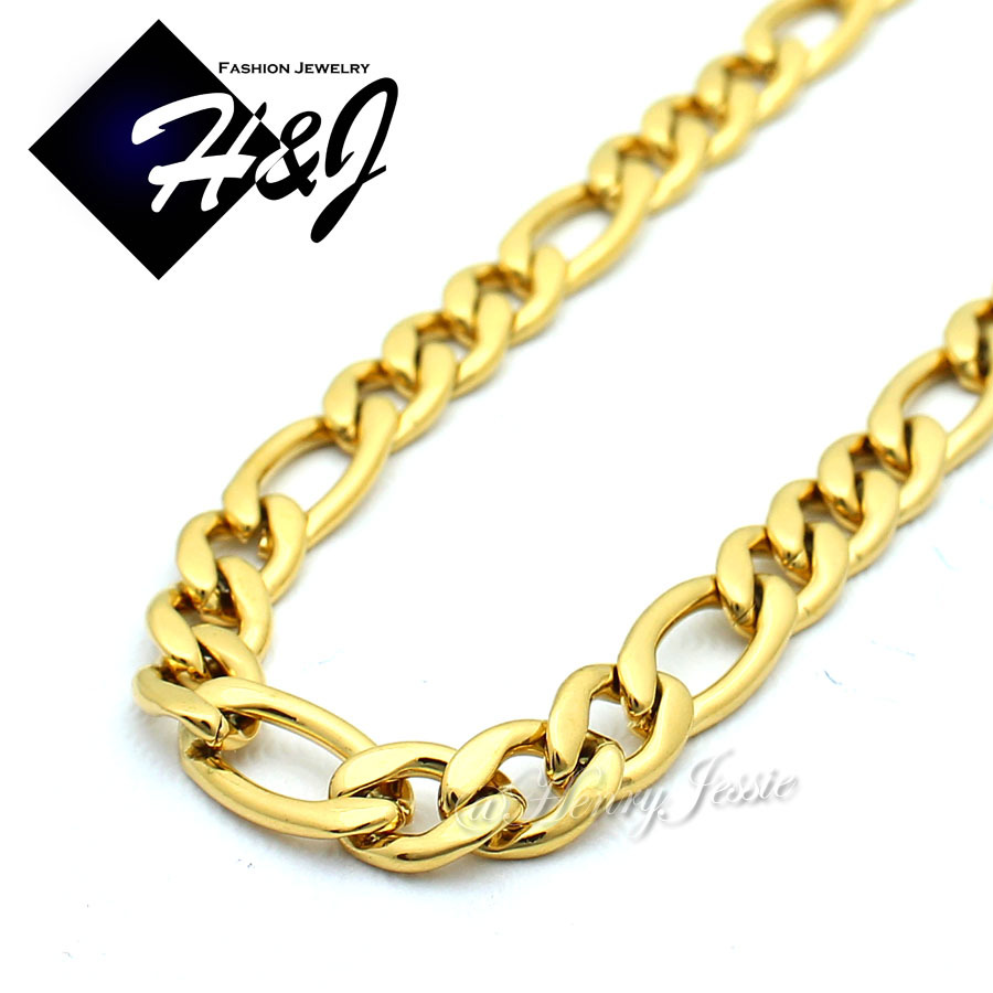 18″-36″MEN Stainless Steel 6mm Gold Plated Figaro Link Chain Cross Pendant*J2