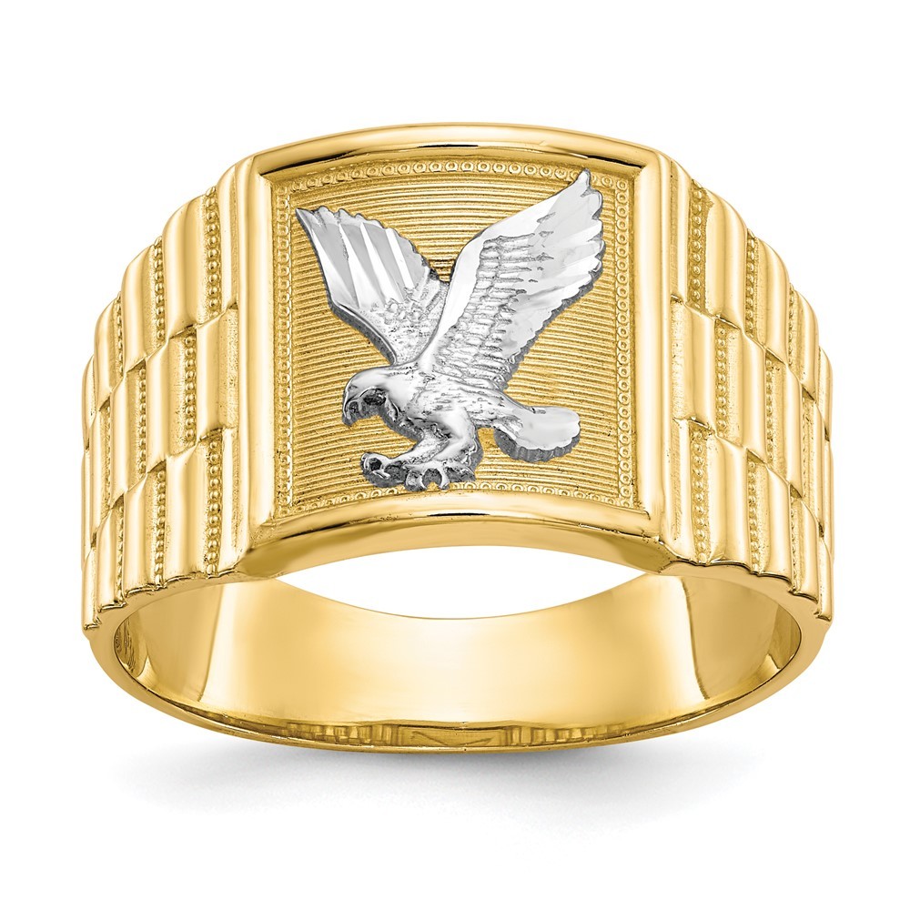 10k Yellow Gold & White Rhodium Eagle Men’s Ring Size 10