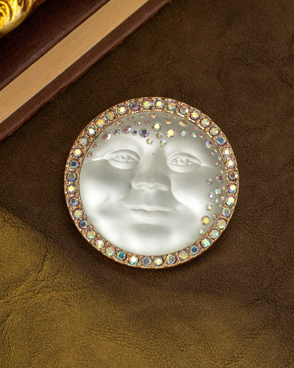 Moon face crystal pin brooches