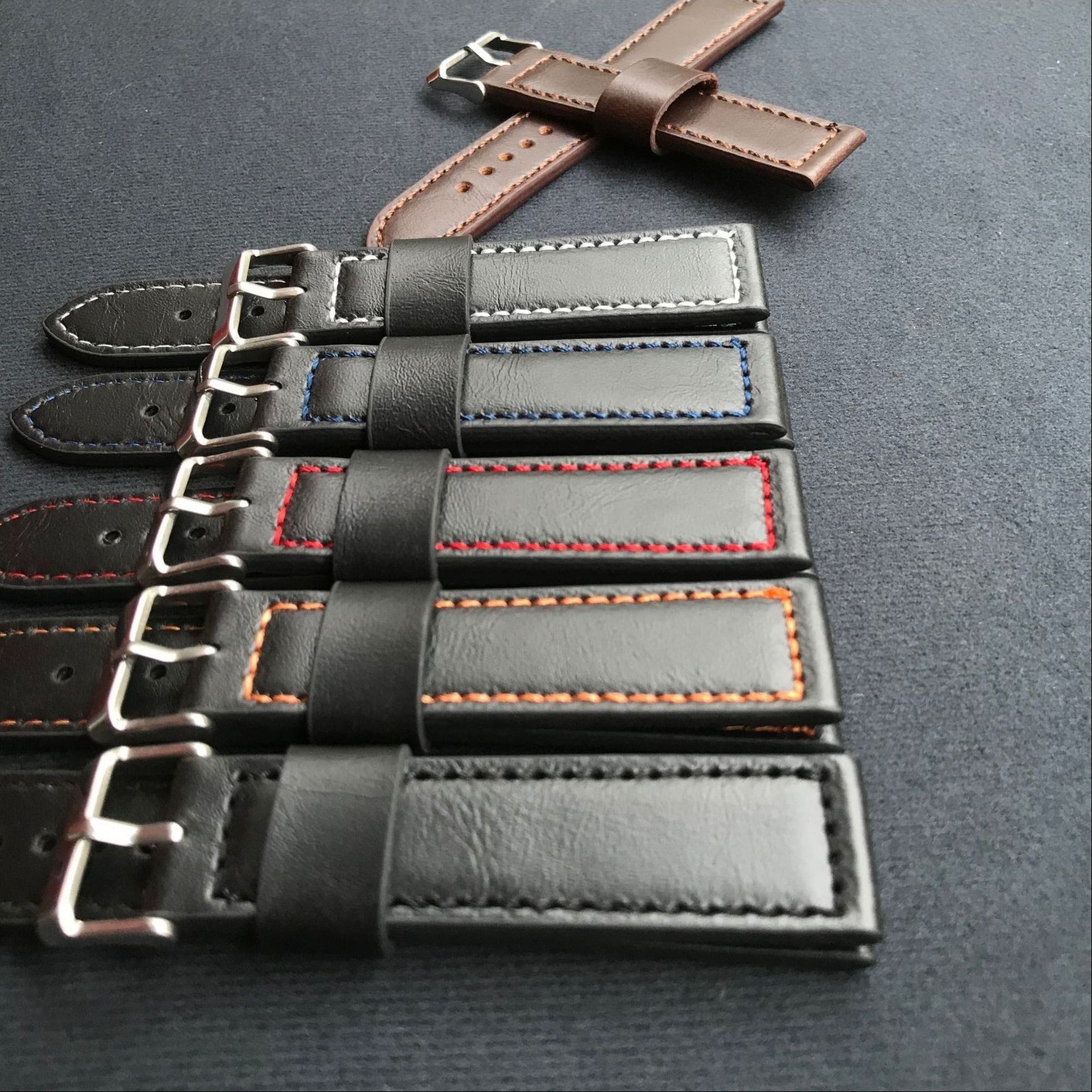 WHOLESALE Lot 6pcs Black Cow Leather Watch Strap Band 18/20/22/24mm (CH)