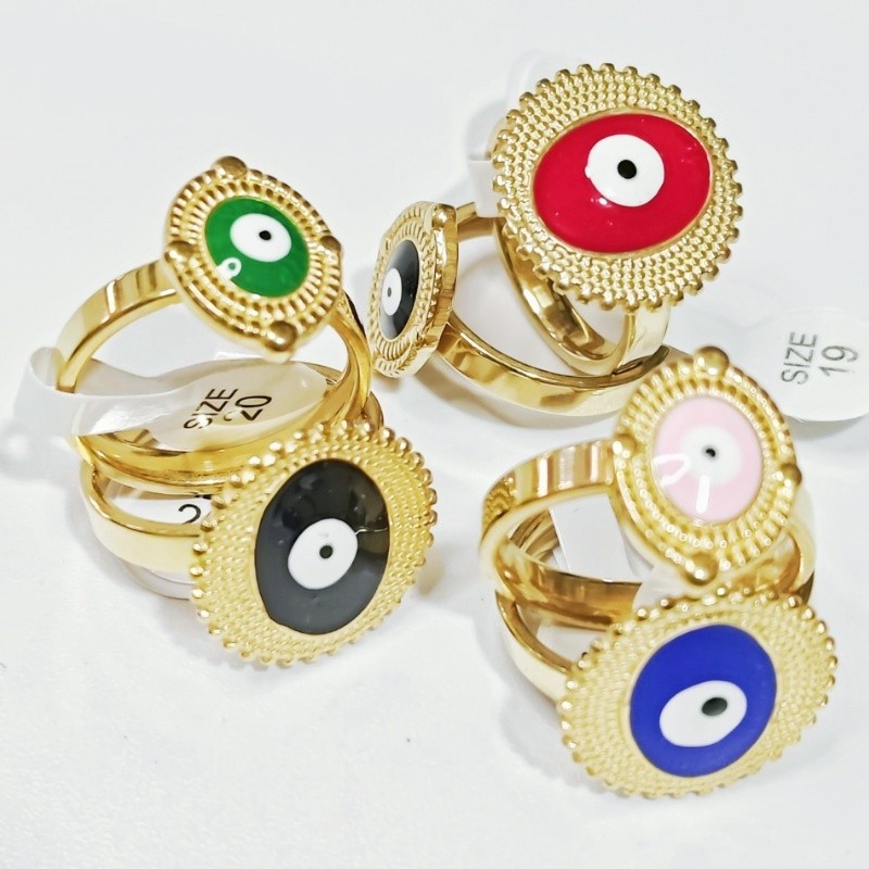 36 Pcs 4mm Evil Eye Enamel Stainless Steel Rings Oval Unisex Stackable Jewelry