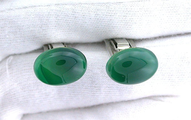 Green Agate Oval Cabochon Cuff Link Cab Gem Stone Gemstone Silver Color CL6