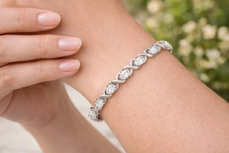 9CT Oval Cut Lab Created Diamond Women’s Tennis Bracelet 14k White Gold Plated