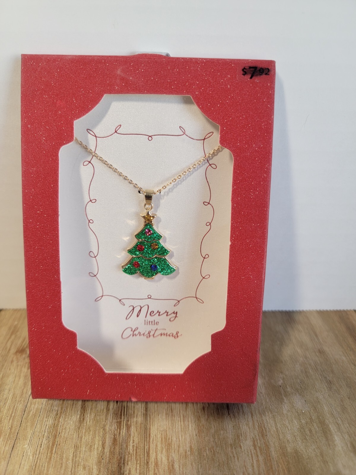 Holiday Time Women’s Fashion Jewelry Gold Tone 18″ Necklace Christmas Tree NEW